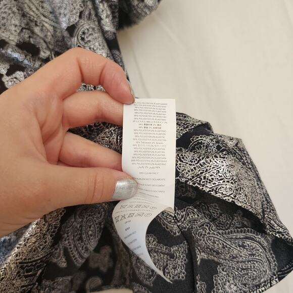 MICHAEL KORS Womens Black Silver Metallic Faux Wrap Top NWT 3X Holiday Festive - Picture 11 of 11